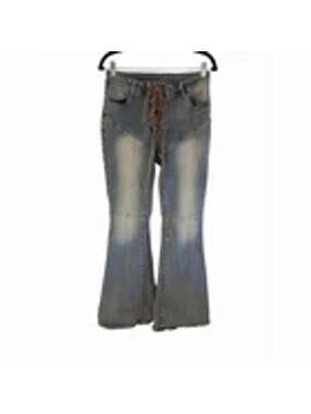 SUMWON Jeans Womens Size 28-30 Blue Vintage Wash Flare Lace-Up Front Y2K